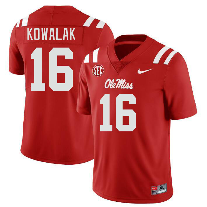 Men #16 Justin Kowalak Ole Miss Rebels College Football Jerseys Stitched-Red